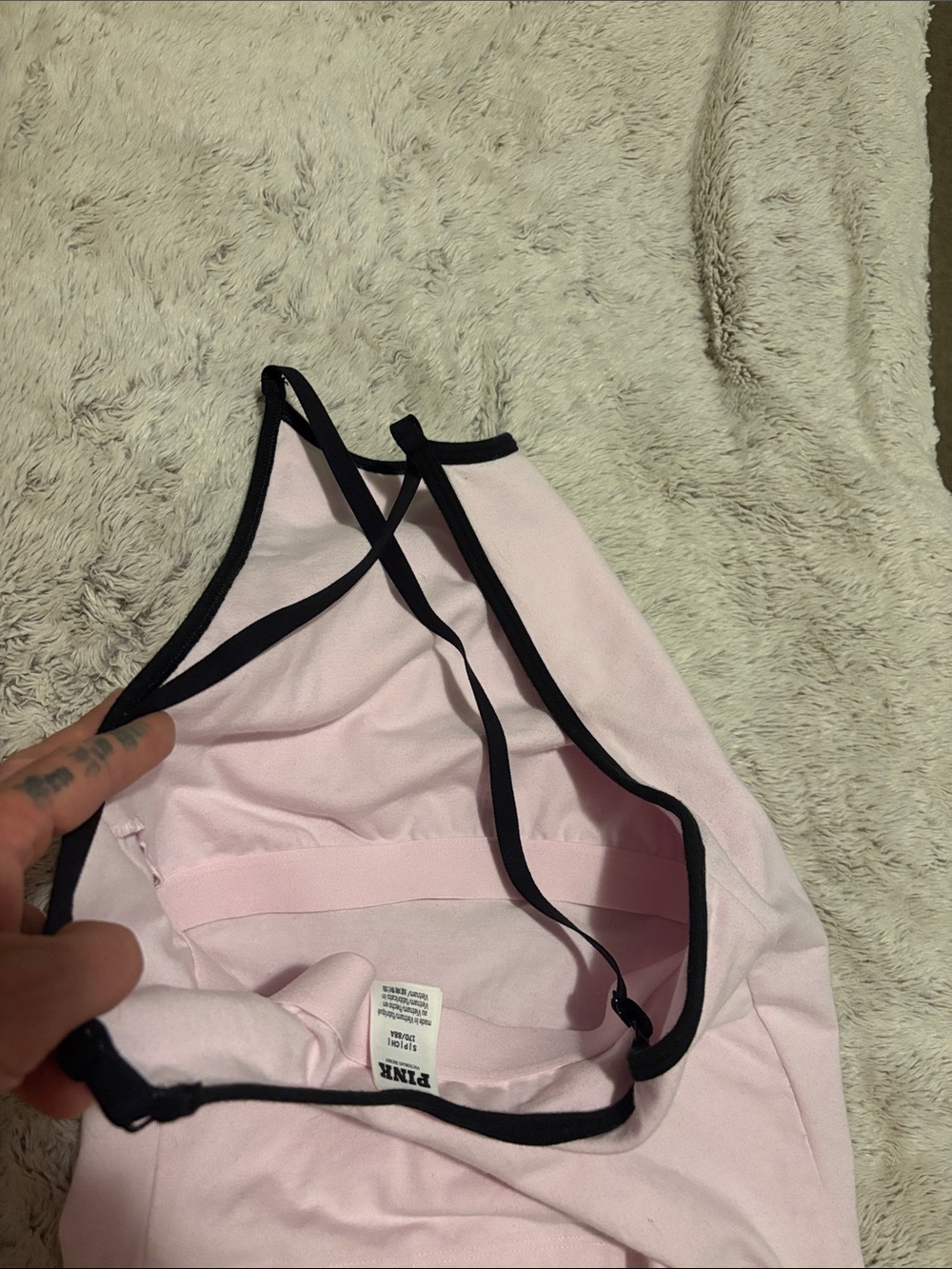 PINK Victoria's Secret Light Pink Halter Tank with Black Trim - Picture 5 of 5